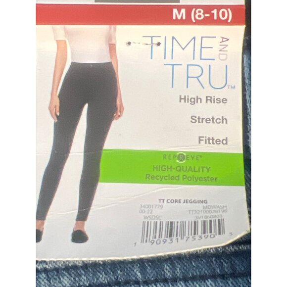 Time Tru High Rise Stretch Fitted Jeggings Jeans Denim Blue Pull On M 8/10 NWT - Picture 4 of 4